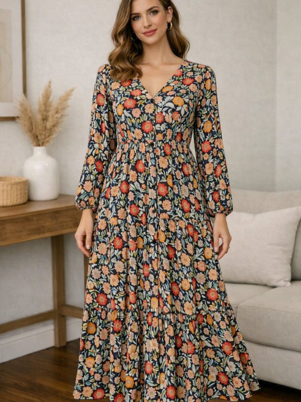 Universal Thread Floral Long-Sleeve Dress – Size Small